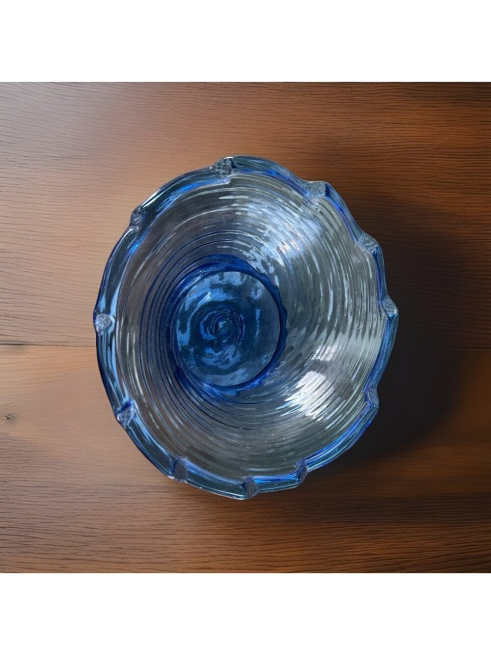Vintage Cobalt Blue Hand Blown Swirl Glass Bowl With Saucer Unsigned